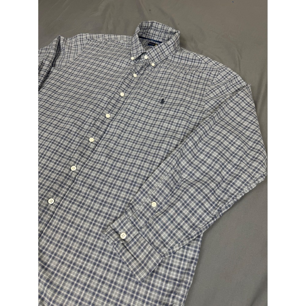 Ralph Lauren Classic Fit Plaid Button Down Shirt Mens Blue Grey Long Sleeve - Picture 13 of 16